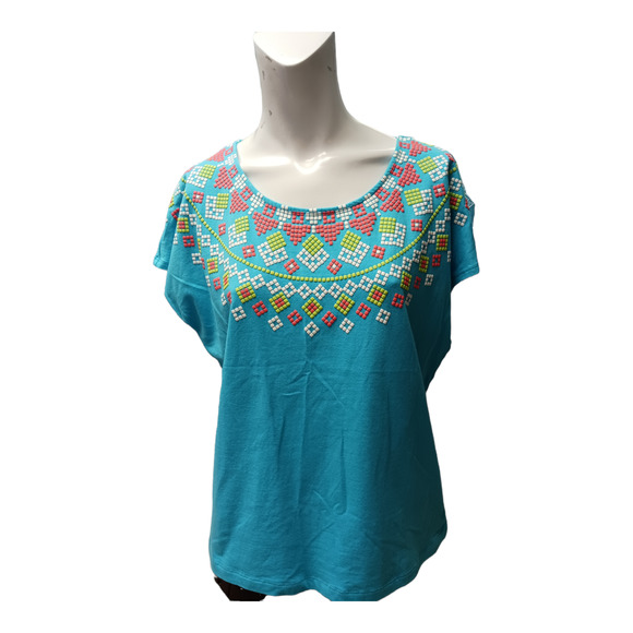 Hearts of Palm Multicolor embellishments Women's top Petite L - Picture 3 of 7